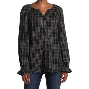 Women's BeachLunchLounge Luna Plaid Ruffle Cuff‎ Blouse S
